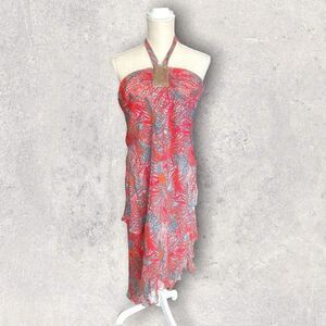 BCBG MAXAZRIA | NWT JEWELED FRONT LAYERE Tie Neck Dress In Flame Size 12